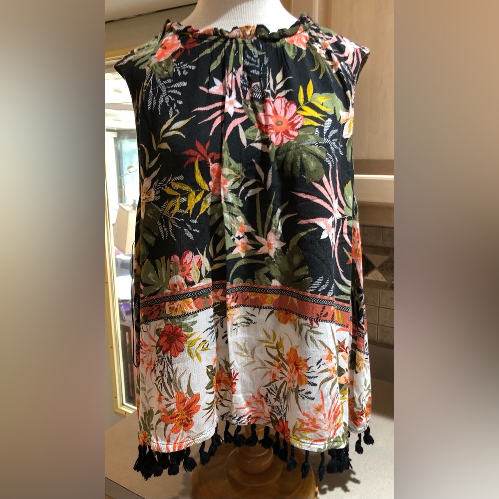 Style & Co. Floral A-Line Tank Top - Black, Green, Pink, Orange XXL